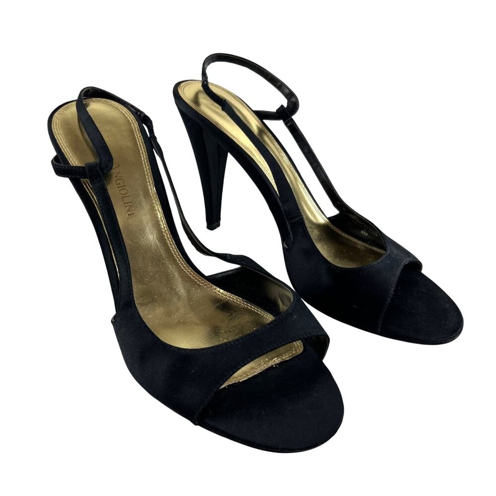 Enzo Angiolini Preppy Black Slingback Formal Sexy Open Toe Stiletto Womens 8M